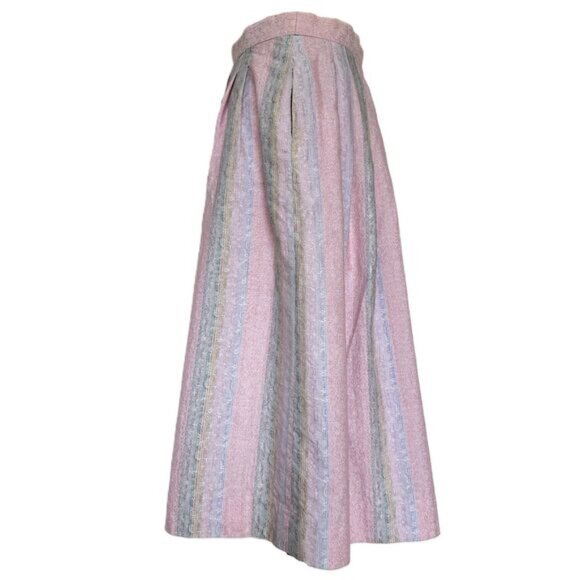 Vintage Geiger Pastel Midi Skirt Size 4 Pink Striped Pleated Cottage Grandma - Picture 2 of 8
